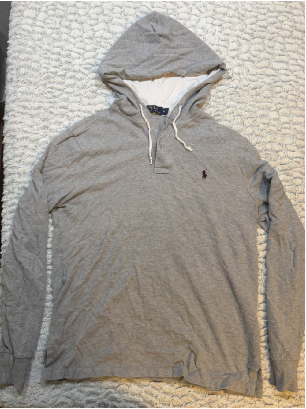 Polo Ralph Lauren Men's Gray Solid Knit Cotton Pullover Hoodie Logo M